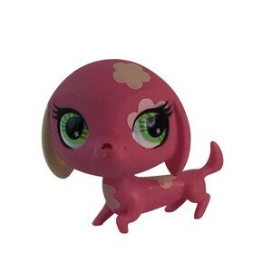 Littlest Pet Shop LPS #2735 G4 Pink Dachshund Dog Tan Flower Green Eyes Figure